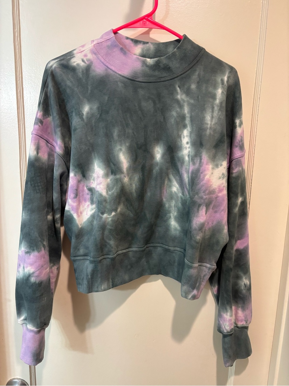 Dark Green & Lavender Tie-Dye Mock Neck Sweatshirt